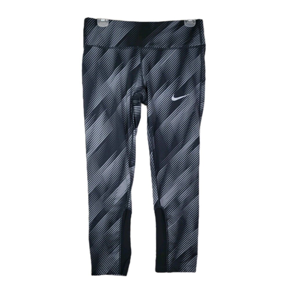 Nike Dri-Fit Running Cropped Leggings Size S Black Gray Stretch Performance Z